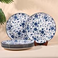 Service d'assiettes à dîner classiques en porcelaine Bluebell, lot de 6, 27,4 cm, peintes à la main, de luxe, durables, pour la maison, les fêtes, personnalisables, pour hôtels
