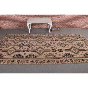 Alfombra Turca Grande de 4.6x10 pies, Alfombra de Lana con Diseño Floral Marrón y Azul - Product Image 3