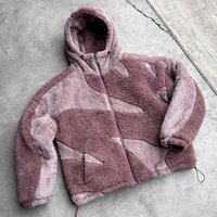Açık Hava Kullanımı İçin Kapüşonlu Sherpa Polar Ceket, Özel Tasarım Baskılı Patchwork Kamuflaj Desenli, Çift Kişilik Kışlık Giysi, Ön Fermuarlı