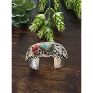 Navajo Handmade Multi-Stone & Sterling <b>Silver</b> Fashion <b>Cuff</b> <b>Bracelet</b> - Product Image 1