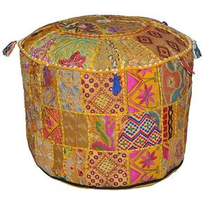 Culture Decorative Patchwork Cushion Case Embroidery Design Ottoman Multi Color Pouf Cover Round Traditional Stool Covers - Product Image 1