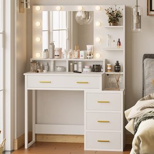Tocador de maquillaje para el hogar de alta calidad con luces Led de espejo, 3 modos de iluminación, 2 puertos USB, salidas, mesa versátil, rutinas de belleza - Product Image 4