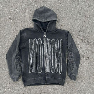 ชุดวอร์มมีซิปสำหรับผู้ชายเสื้อฮู้ดผ้าคอตตอนซักแบบวินเทจ - Product Image 5