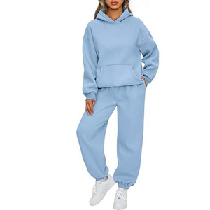 Women Winter Tracksuit Set Regular Fit Hooded Solid Color Stylish Sportswear for Gym and Daily Casual Wear - Product Image 1