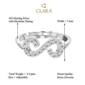 CLARA 925 Sterling <b>Silver</b> Infinity <b>Ring</b> with <b>Adjustable</b> Band Rhodium Plated and Cut for Swiss Zirconia Gift for Women & Girls - Product Image 5