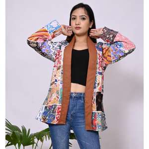 Veste matelassée bohème pour femmes, patchwork floral, manteau en coton, taille unique, vêtements d'automne et d'hiver - Product Image 5