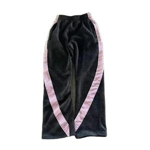 Joggers en toile délavée personnalisés, coupe droite, légers, taille haute élastique, style streetwear, sportswear décontracté, avec bandes latérales - Product Image 1