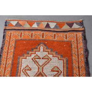 3x10.2 ft Turkish <b>Runner</b> <b>Rug</b>, Orange White Vintage Ombr Wool <b>Rug</b> - Product Image 4