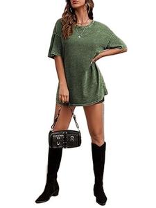 Camisetas de talla grande con cuello redondo y piedra ácida de alta calidad lavadas al aire libre de gran tamaño con hombros caídos para mujer - Product Image 2