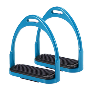Étriers en plastique pour chevaux Couleur bleue Offre Spéciale Equine Durable Antirouille Sans soucis Personnalisé Semelle en caoutchouc noir Service OEM - Product Image 1