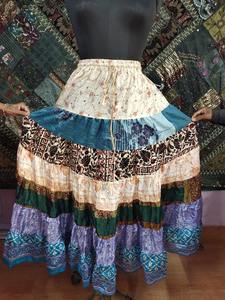 Flowy Patchwork <b>Skirt</b>, Summer Bohemian Long Maxi <b>Skirt</b>, Tiered Layer <b>Skirt</b>, Hippie Boho Festival <b>Skirt</b>, Recycled <b>Silk</b> , - Product Image 5