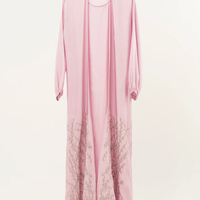 Robe de soirée classique et modeste style Abaya 2024, rose en organza perlé, avec traîne chapelle, longueur cheville, pour femme musulmane, idéale pour l'Aïd