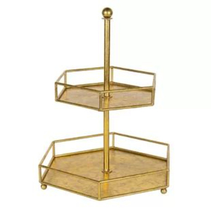 Support à gâteau moderne de luxe à 2 niveaux en laiton plaqué or, idéal pour les mariages, les anniversaires, les fêtes, outils élégants pour gâteaux - Product Image 2