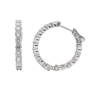 Elegantes Pendientes de Aro de Oro Blanco de 14K con Diamantes Naturales para Mujer, Chapados en Rodio, Corte Brillante Redondo Clásico, 3.50 CTW, Joyería Fina - Product Image 6