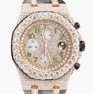 Reloj de Pulsera de Acero Inoxidable con Esfera Redonda Completamente Adornada con Cristales VVS Moissanite, Estilo Hip Hop, para Hombre, Elegante y a la Moda - Product Image 1