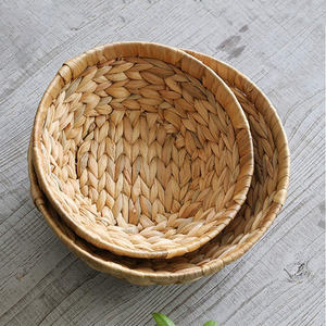 Woven circle organizer basket small <b>water</b> hyacinth shallow baskets eco-friendly storage <b>container</b> - Product Image 1
