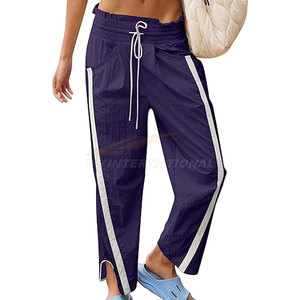 กางเกงร่มชูชีพสำหรับผู้หญิงกางเกงสเวตเตอร์ทรงหลวมขากว้างกางเกงวอร์มแบบลำลองกางเกงยางยืดเอวยางยืดมีสายรัดข้อมือลายทางด้านข้างจำนวนมาก - Product Image 5