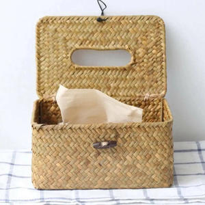 Fabricant vente en gros rectangle jonc de mer boîte à mouchoirs couvre naturel petit porte-serviettes en paille meilleure qualité - Product Image 3