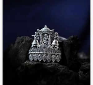 Anillo de moda elegante con acabado plateado ajustable grande oxidado para mujer anillo Doli de novia clásico antiguo para bodas, festivales - Product Image 2