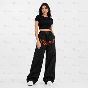 Pantalones Cargo de Mezclilla para Mujer de Marca Privada, Venta al por Mayor Personalizada, de Cintura Alta, Anchos, Lavados, Estilo Urbano, OEM ODM - Product Image 4