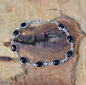 Pulsera de piedra de ónix de Plata de Ley 925, brazalete de moda de piedras preciosas en forma ovalada negra Natural, regalo de joyería de plata para mujer - Product Image 4