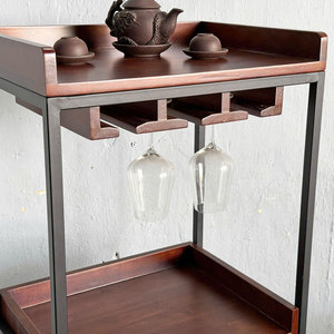 Solid Oak Natural Wood Wine Cabinet Modern Design TPA018 Wine Rack Featuring <b>Iron</b> Aluminium Wine Glass Holder for Dining Chair - Product Image 4