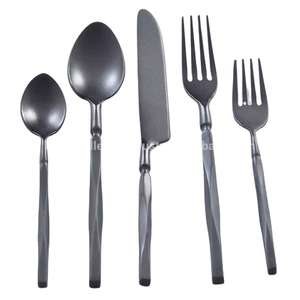 ชุดเครื่องใช้บนโต๊ะอาหารสแตนเลสสตีลทันสมัย5ชิ้นมีมือจับสีดำเงางามสไตล์อเมริกันที่เป็นเอกลักษณ์สำหรับใช้ในครัวทุกวัน - Product Image 1