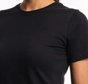 Camiseta de Manga Corta con Cuello Redondo para Mujer, Color Negro, Corte Ajustado, Estilo Casual, 100% Algodón Jersey, Transpirable, para Todas las Temporadas - Product Image 3