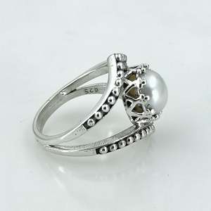 Handmade Minimalist Sterling Silver Pearl <b>Ring</b> <b>Dainty</b> June Birthstone Jewelry Elegant Pearl Silver <b>Ring</b> - Product Image 2