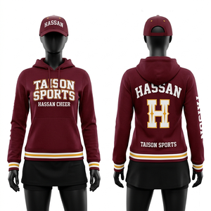 Sweat-shirt d'entraînement pour femmes, style universitaire, en coton et polyester molletonné 320 GSM, couleur bordeaux, personnalisable. - Product Image 1