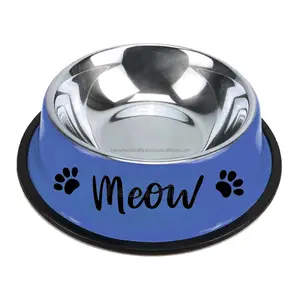 작은 중간 고양이 먹이 그릇 애완 동물 그릇 2 팩 음식 물 그릇 미끄럼 방지 실리콘 단독 스테인레스 스틸 개 요리