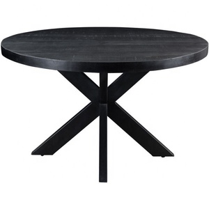 Table à manger en bois de manguier massif, faite à la main |   Meubles de salle à manger industriels modernes |   Table en bois noir avec base en métal en forme de croix - Product Image 3