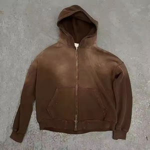 Veste à capuche zippée personnalisée sweats en coton éponge française vierge fermeture éclair complète vintage lavage à l'acide sweats à capuche en détresse pour hommes - Product Image 5