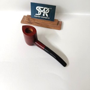 Pipe à fumer en bois d'inspiration vintage, fabriquée à la main, réutilisable, écologique, bol rouge poli, tige noire lisse pour les amateurs de tabac - Product Image 2