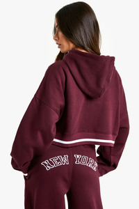 Sudadera con capucha de alta calidad con cremallera corta bordada de Nueva York para mujer, sudaderas transpirables antiarrugas para gimnasio y ropa de calle para mujer - Product Image 2