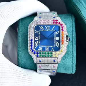 Montre de luxe en acier inoxydable de haute qualité, hip-hop, entièrement sertie de diamants, mécanique, unisexe, diamant moissanite VVS, cuir ETA - Product Image 2