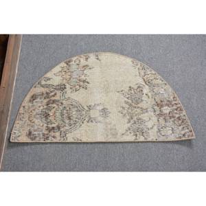 Classic Beige Brown 2.5 X 1.5ft Vintage Turkish Rug Wool Patchwork Large Area for Hallway Bedroom Rectangular Latex Bedside - Product Image 1