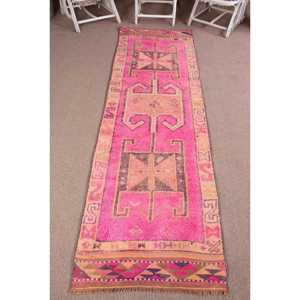 2.9x10.2 ft <b>Rug</b>, <b>Runner</b> Vintage <b>Rug</b>, Pink Herki Polka dot <b>Rug</b> - Product Image 1