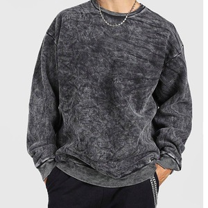 Men's Oversized <b>Crew</b> <b>Neck</b> Fleece <b>Sweatshirt</b> 100% Cotton Washed Knitted Casual Pullover Eco-Friendly Solid Color Winter Regular - Product Image 3