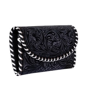 Authentique Vintage Handtooled Card Cash Slots Sac à main en cuir de vachette Fermeture à glissière Doublure en fourrure véritable Handtooled Card Cash - Product Image 3