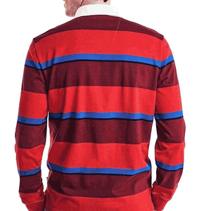 Chemise de rugby personnalisée pour hommes avec logo imprimé couleur contrastée à la mode 100% coton tricoté noir blanc rayé à manches longues pour polo - Product Image 3
