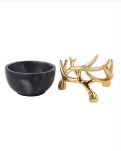 Black Solid Marble Bowl with Antler Gold <b>Stand</b> Eco-Friendly & <b>Microwave</b> Safe Clean with Hot Soapy Water - Product Image 3