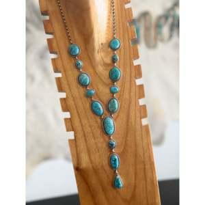Collar Lariat de Plata de Ley y Turquesa con Cuentas Finas de Darrin Livingston Kingman - Product Image 3
