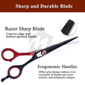 Kit de Tijeras de Peluquería con Recubrimiento de Color Rojo y Negro, Tijeras de Acero para Cortar y Entresacar Cabello con Navaja de Barbero y Diseño Ergonómico para los Dedos - Product Image 5