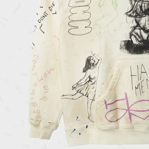 2025 nouveau personnalisé partout Graffiti imprimé sweat à capuche détresse strass XL taille 100% coton uni teint saison d'hiver - Product Image 5