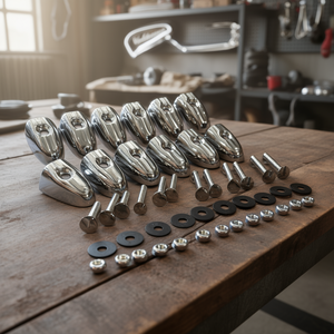 Juego de 12 Tapas Cromadas para Tiras de Protección de Piso con Fijaciones para Motocicletas Lambretta A-B LD, Embellecedores Cromados para Motocicleta - Product Image 3