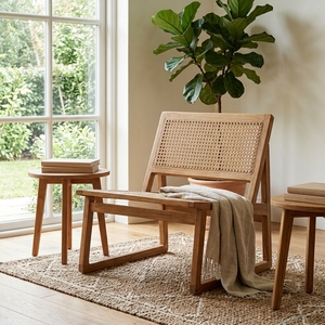 Gili Low Chair Single Anyam Solid Wood Woven Lounge Chair Rattan Backrest <b>Armchair</b> For Living Room Setup Art Design - Product Image 4
