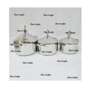 Marmite en acier inoxydable martelé avec nacre forme ronde marmite en Inde - Product Image 5