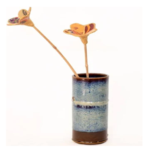 Vase en céramique moucheté bleu sarcelle avec deux poignées latérales et corps rond pour décorations d'hôtel de bureau à domicile disponibles aux prix de gros - Product Image 2