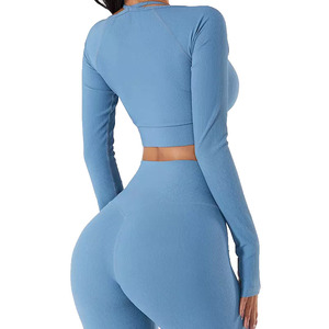 ชุดยิมของผู้หญิงชุดออกกำลังกายแบบใหม่พลัสไซส์ระบายอากาศได้ดีสีพื้นขนาด XXL ออกแบบโลโก้ได้เอง - Product Image 5